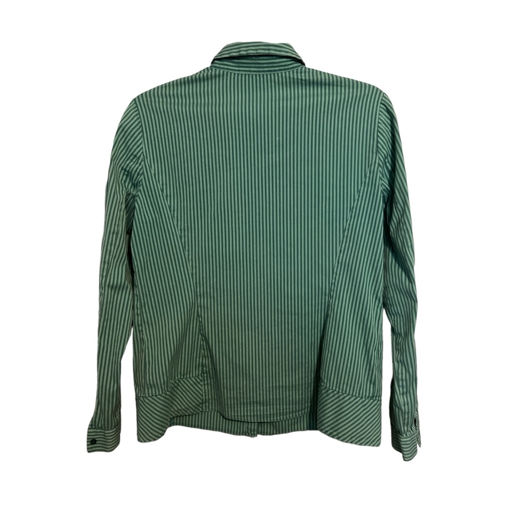 Lafayette 148 Women’s Green Stripe Hidden Button Up Long Sleeve Collar Shirt 6 - Picture 2 of 7